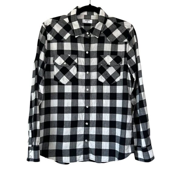 UNTUCKit For Her Long Sleeve Black White Buffalo Check Snap Shirt Size 12 - Picture 1 of 6